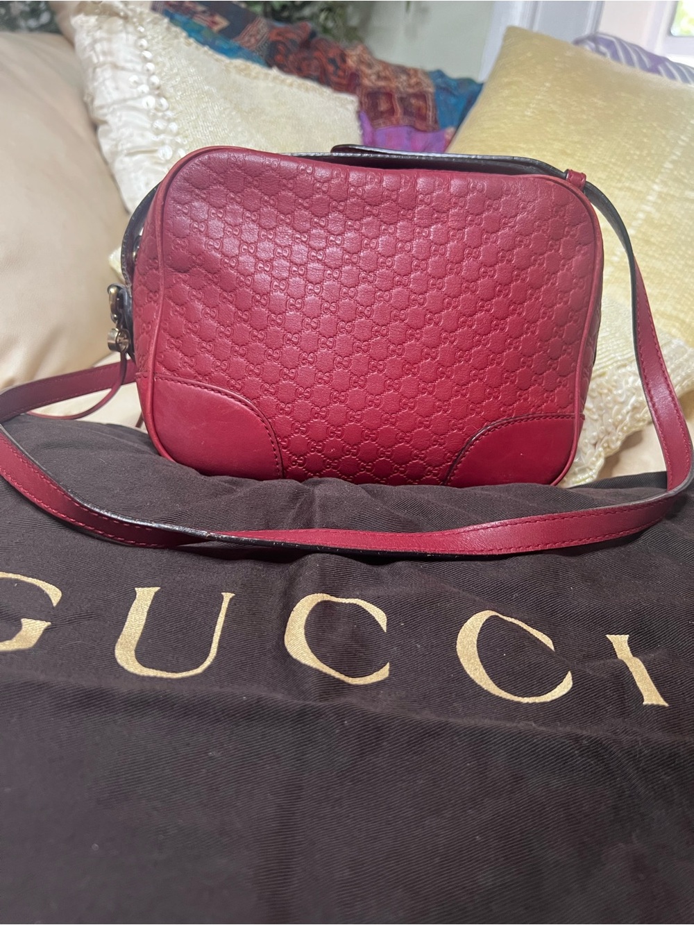 GUCCI Red Leather Microguccissima Bree Crossbody Bag